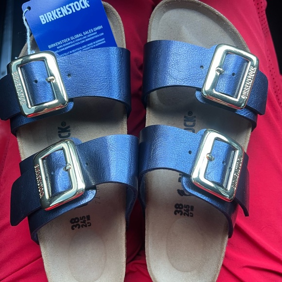 Birkenstock Navy Double-Buckle Sandal with Gold Buckles.BRAND NEW IN STORES NOW! - Picture 7 of 9